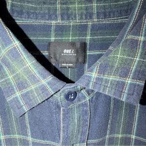 Obey Navy and Green Plaid Casual Shirt